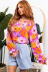Floral Print Flounce Sleeve Notched Neck Woven Blouse