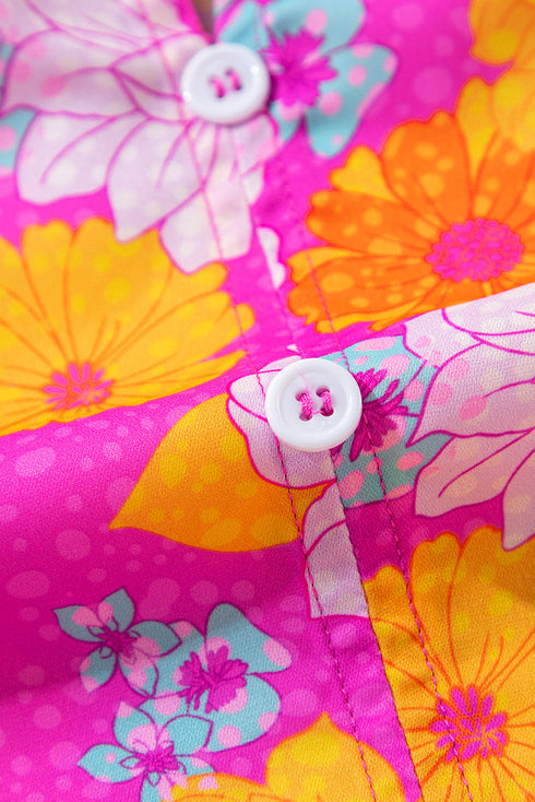 Floral Print Flounce Sleeve Notched Neck Woven Blouse