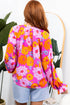 Floral Print Flounce Sleeve Notched Neck Woven Blouse