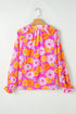 Floral Print Flounce Sleeve Notched Neck Woven Blouse