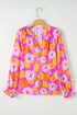 Floral Print Flounce Sleeve Notched Neck Woven Blouse