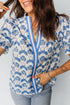 Floral Print Flounced Puff Sleeve Contrast Trim Blouse