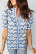 Floral Print Flounced Puff Sleeve Contrast Trim Blouse