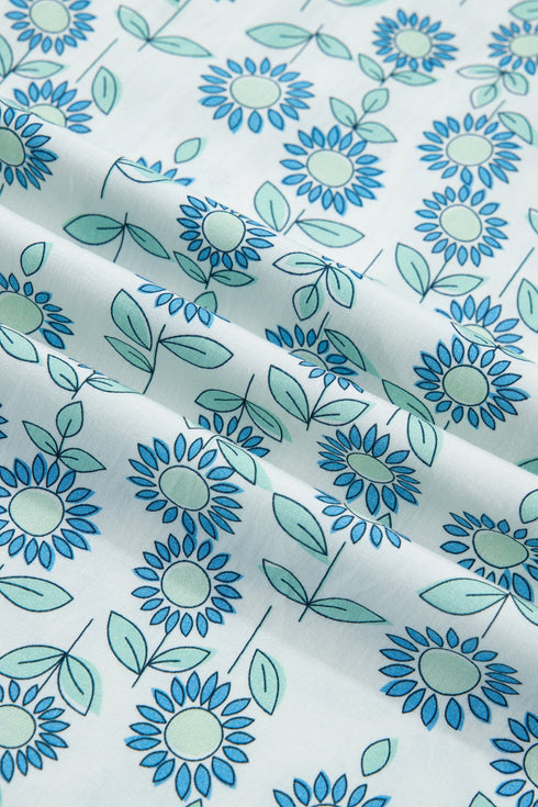 Floral Print Flutter Sleeve Contrast Trim A-Line Dress