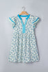 Floral Print Flutter Sleeve Contrast Trim A-Line Dress