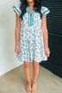 Floral Print Flutter Sleeve Contrast Trim A-Line Dress
