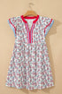 Floral Print Flutter Sleeve Contrast Trim A-Line Dress