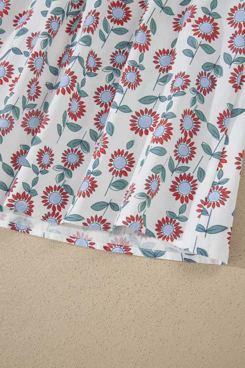 Floral Print Flutter Sleeve Contrast Trim A-Line Dress