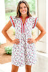 Floral Print Flutter Sleeve Contrast Trim A-Line Dress