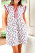 Floral Print Flutter Sleeve Contrast Trim A-Line Dress