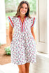 Floral Print Flutter Sleeve Contrast Trim A-Line Dress