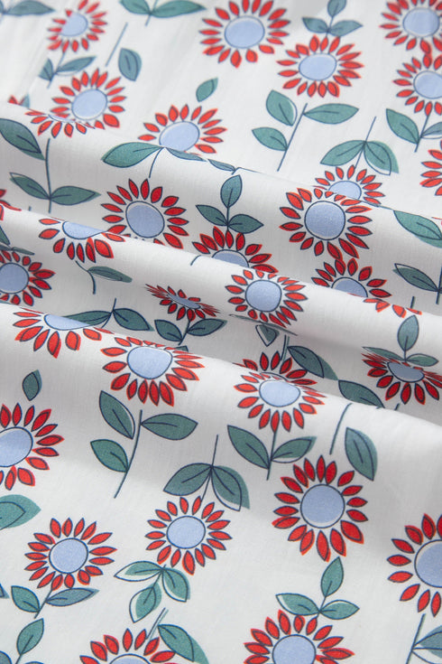 Floral Print Flutter Sleeve Contrast Trim A-Line Dress