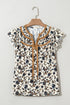 Floral Print Flutter Sleeve Lace Up Neckline Blouse