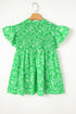 Floral Print Flutter Sleeve Shirred Notched Neck Blouse