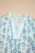 Floral Print Flutter Sleeve Split Neck Blouse