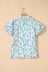 Floral Print Flutter Sleeve Split Neck Blouse