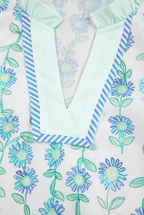 Floral Print Flutter Sleeve Split Neck Blouse
