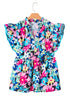 Floral Print Flutter Sleeve Tied Notched Neck Plus Size Blouse