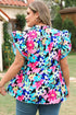 Floral Print Flutter Sleeve Tied Notched Neck Plus Size Blouse