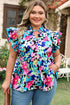 Floral Print Flutter Sleeve Tied Notched Neck Plus Size Blouse