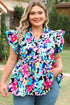Floral Print Flutter Sleeve Tied Notched Neck Plus Size Blouse