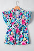 Floral Print Flutter Sleeve Tied Notched Neck Plus Size Blouse