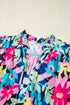 Floral Print Flutter Sleeve Tied Notched Neck Plus Size Blouse