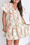 Floral Print Flutter Sleeve Tiered Rope Trim Detail Mini Dress