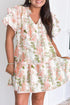 Floral Print Flutter Sleeve Tiered Rope Trim Detail Mini Dress