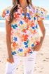 Floral Print Flutter Sleeve V Neck Cotton Blouse