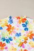 Floral Print Flutter Sleeve V Neck Cotton Blouse