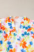 Floral Print Flutter Sleeve V Neck Cotton Blouse