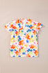 Floral Print Flutter Sleeve V Neck Cotton Blouse