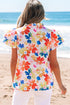 Floral Print Flutter Sleeve V Neck Cotton Blouse