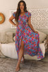 Floral Print Flutter Sleeve Wrap Silhouette Maxi Dress