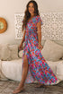 Floral Print Flutter Sleeve Wrap Silhouette Maxi Dress