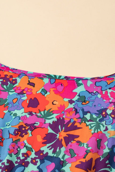 Floral Print Flutter Sleeve Wrap Silhouette Maxi Dress