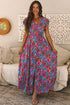 Floral Print Flutter Sleeve Wrap Silhouette Maxi Dress