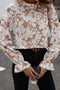 Floral Print Frilled Mock Neck Flounce Sleeve Blouse