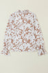 Floral Print Frilled Mock Neck Flounce Sleeve Blouse