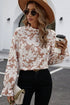 Floral Print Frilled Mock Neck Flounce Sleeve Blouse