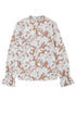 Floral Print Frilled Mock Neck Flounce Sleeve Blouse