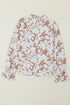 Floral Print Frilled Mock Neck Flounce Sleeve Blouse