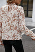 Floral Print Frilled Mock Neck Flounce Sleeve Blouse
