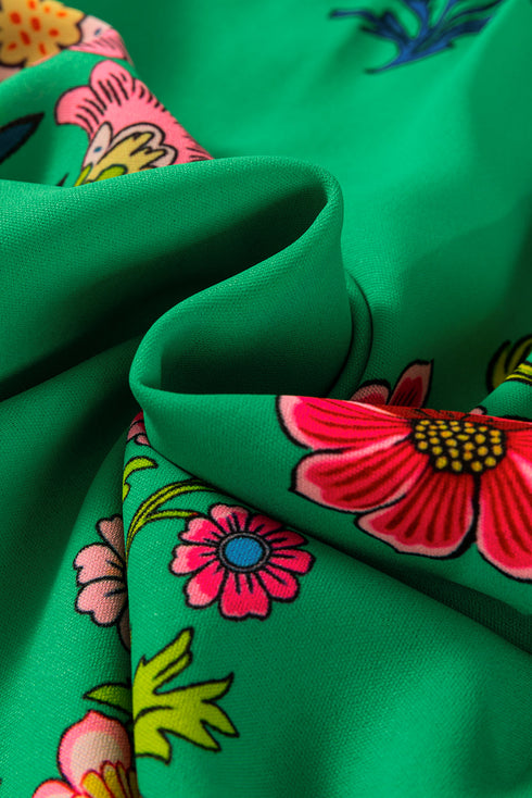 Floral Print Frilled Mock Neck Flutter Sleeve Blouse