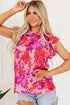 Floral Print Frilled Mock Neck Flutter Sleeve Blouse