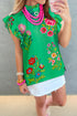 Floral Print Frilled Mock Neck Flutter Sleeve Blouse