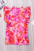 Floral Print Frilled Mock Neck Flutter Sleeve Blouse