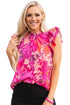 Floral Print Frilled Mock Neck Flutter Sleeve Blouse
