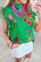 Floral Print Frilled Mock Neck Flutter Sleeve Blouse